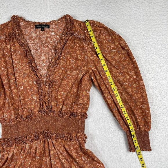 House of Harlow Dress Womens XL Orange Tiered Smocked Peasant Puff Sleeve Mini‎ - Picture 5 of 13